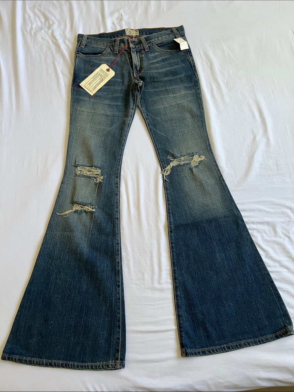 Current/Elliott Dark Blue Distressed Flare Jeans